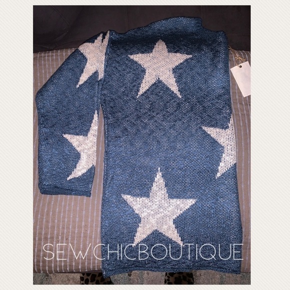 Teal Star Patterned Knitted Pullover Sweater - Picture 6 of 7